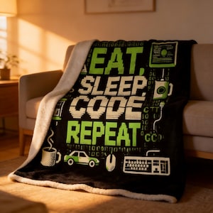 Manta de franela Eat Sleep Code Repeat, suave manta de terciopelo, regalo para programadores