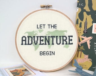 Travel cross stitch PATTERN, Let the Adventure Begin