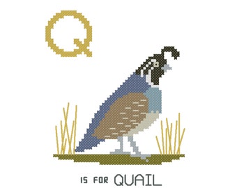 Quail, Modern cross stitch PATTERN, Alphabet Animalia