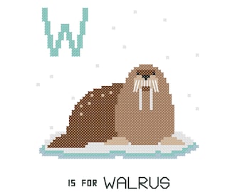 Walrus, Modern cross stitch PATTERN, Alphabet Animalia