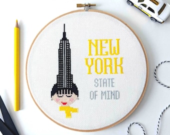 Travel cross stitch PATTERN, New York Socialite, Empire State Building, New York City