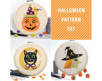 Halloween cross stitch PATTERNS, Retro holiday, Vintage style