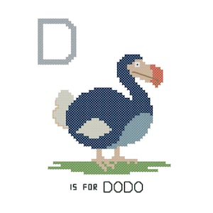 Dodo, Modern cross stitch PATTERN, Alphabet Animalia