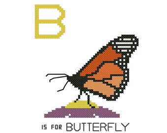 Butterfly, Modern cross stitch PATTERN, Alphabet Animalia