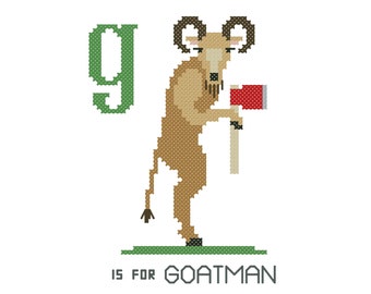 Goatman, Modern cross stitch PATTERN, Cryptid ABCs, Cryptozoology