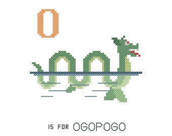 Ogopogo, Modern cross stitch PATTERN, Cryptid ABCs, Cryptozoology