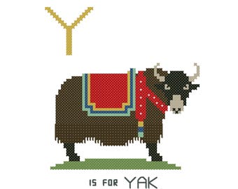 Yak, Modern cross stitch PATTERN, Alphabet Animalia