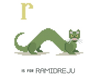 Ramidreju, Modern cross stitch PATTERN, Cyptid ABCs, Cryptozoology