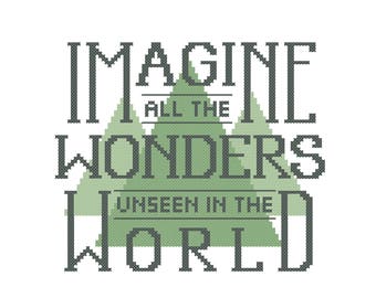 Modern cross stitch PATTERN, Travel and Adventure, Imagine All the Wonders