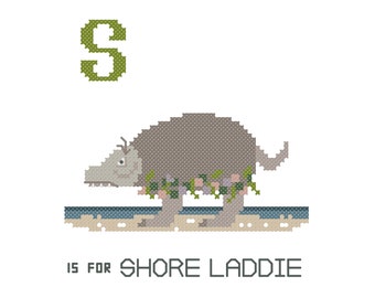 Shore Laddie, Modern cross stitch PATTERN, Cryptid ABCs, Cryptozoology