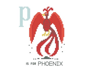Phoenix, Modern cross stitch PATTERN, Cryptid ABCs, Cryptozoology
