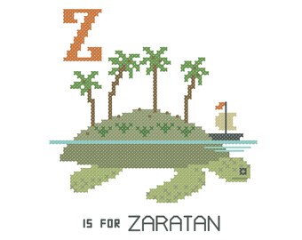 Zaratan, Modern cross stitch PATTERN, Cryptid ABCs, Cryptozoology