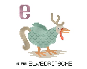 Elwedritsche, Modern cross stitch PATTERN, Cryptid ABCs, Cryptozoology