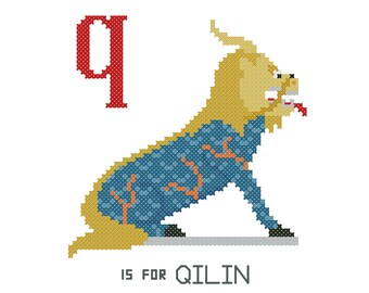 Qilin, Modern cross stitch PATTERN, Cryptid ABCs, Cryptozoology