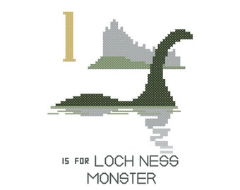 Loch Ness Monster, Modern cross stitch PATTERN, Cryptid ABCs, Cryptozoology