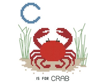 Crab, Modern cross stitch PATTERN, Alphabet Animalia
