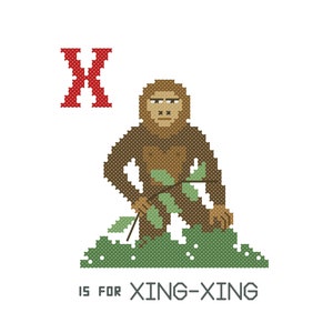 Xing-Xing, Modern cross stitch PATTERN, Cryptid ABCs, Cryptozoology