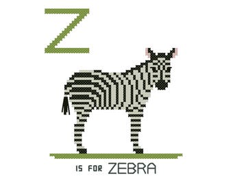 Zebra, Modern cross stitch PATTERN, Alphabet Animalia