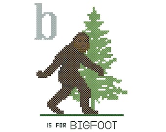 Bigfoot, Modern cross stitch PATTERN, Cryptid ABCs, Cryptozoology