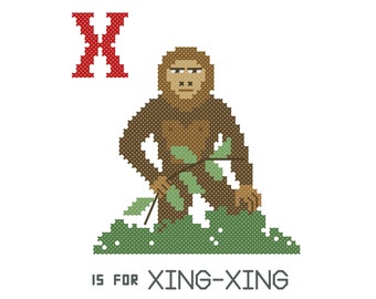 Xing-Xing, Modern cross stitch PATTERN, Cryptid ABCs, Cryptozoology