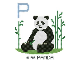 Panda, Modern cross stitch PATTERN, Alphabet Animalia