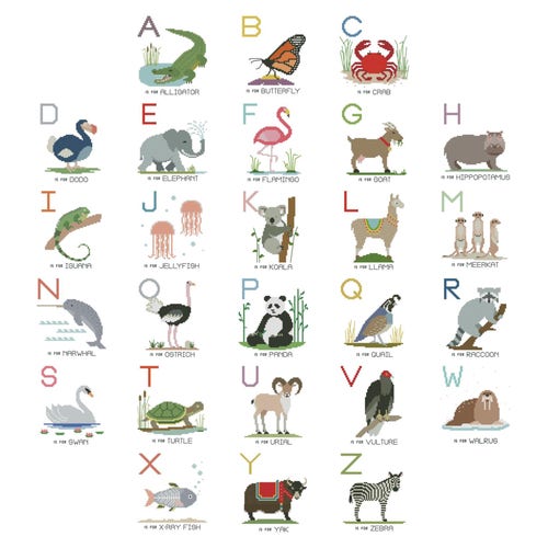 Alphabet Animalia Set Modern Cross Stitch PATTERNS ABC - Etsy