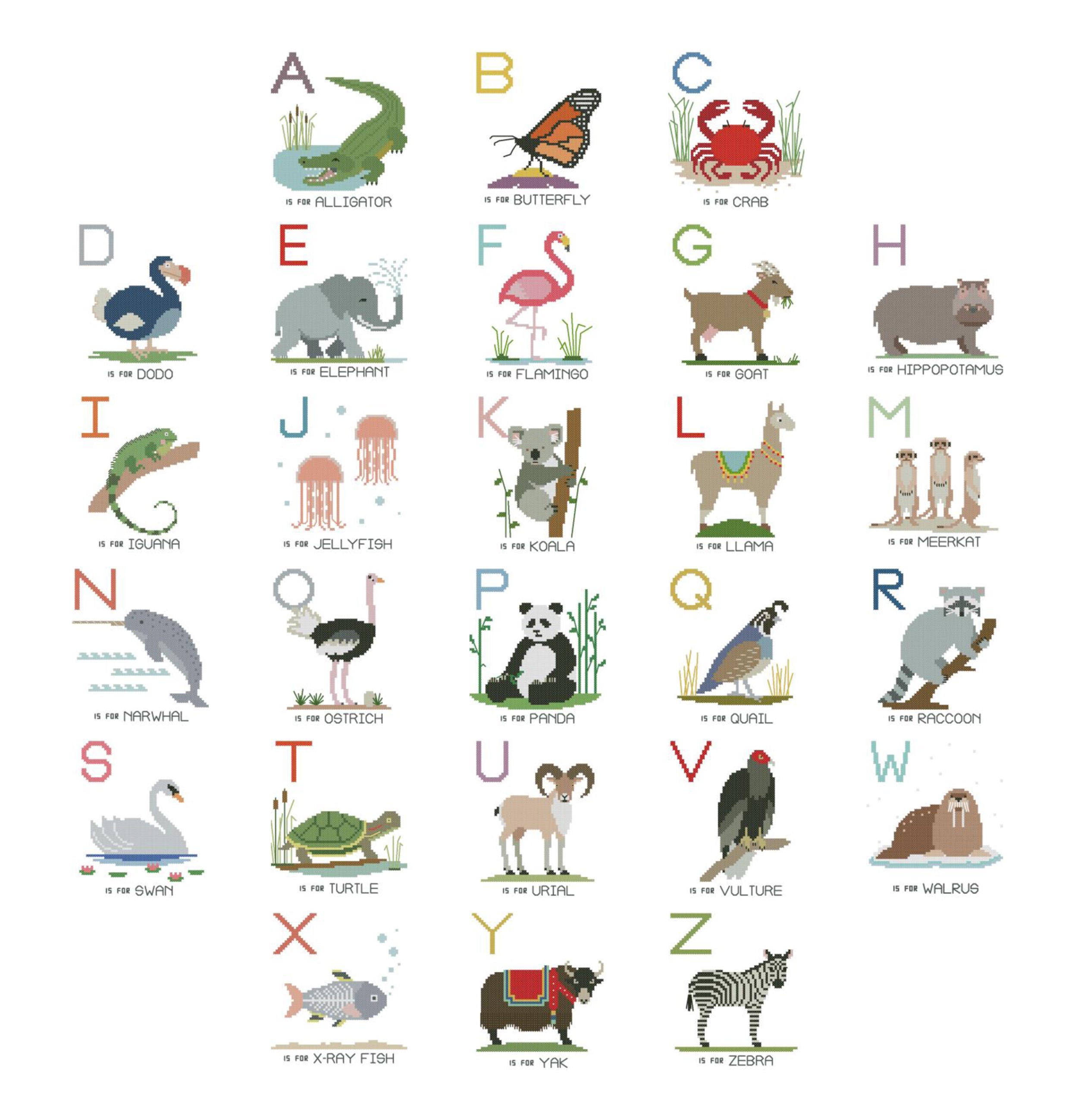 Alphabet Animalia Set Modern Cross Stitch PATTERNS ABC - Etsy Ireland Alphabet Animalia Set Modern Cross Stitch PATTERNS ABC - Etsy Ireland