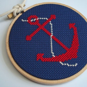 Anchor cross stitch PATTERN, Nautical embroidery