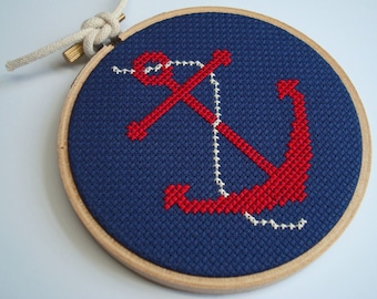 Anchor cross stitch PATTERN, Nautical embroidery