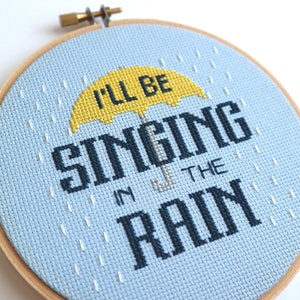 Modern cross stitch PATTERN, Singing in the Rain, Song lyrics