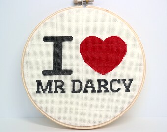 Pride and Prejudice, Modern cross stitch PATTERN, Austenland, I Love Mr.Darcy