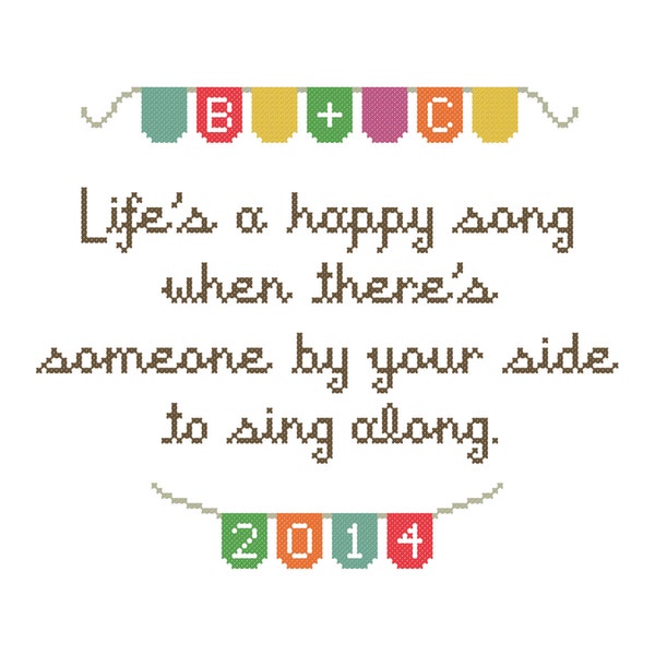 Modern cross stitch PATTERN, Life's a Happy Song, Personalized gift