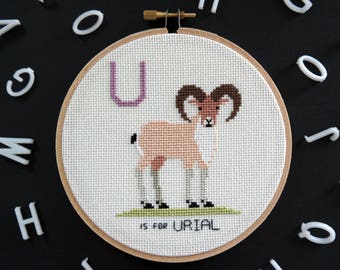 Urial, Modern cross stitch, Alphabet Animalia