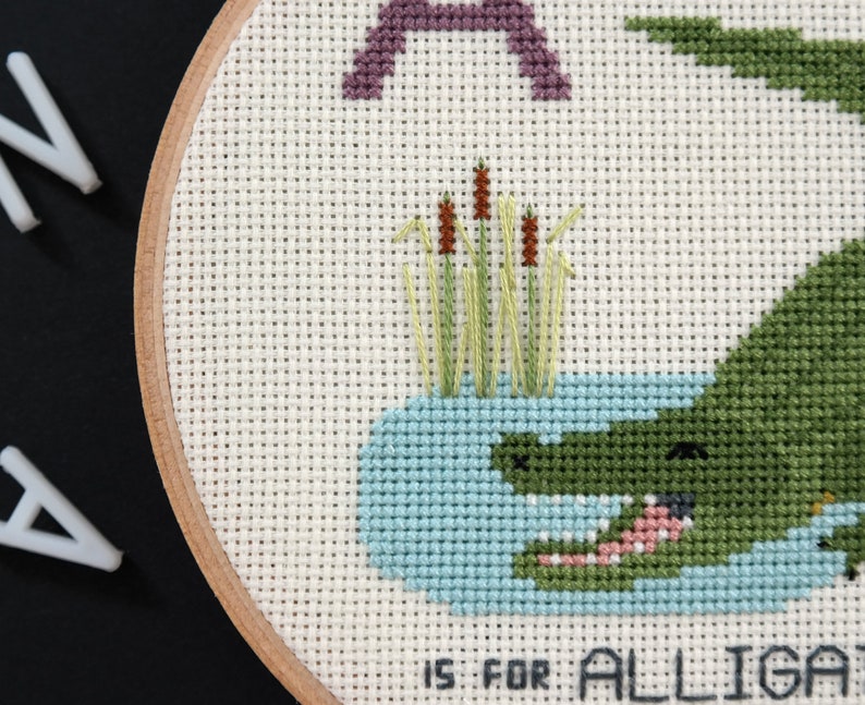 Alligator, Modern cross stitch PATTERN, Alphabet Animalia image 4