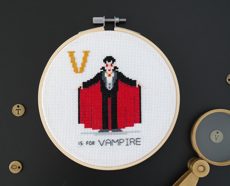 Vampire Modern cross stitch PATTERN Cryptid ABCs Etsy