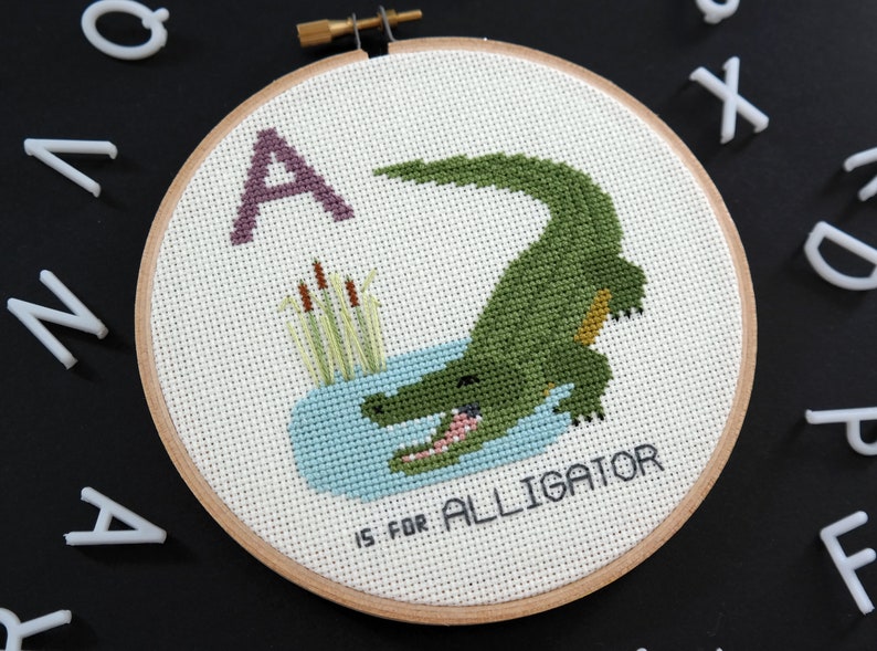 Alligator, Modern cross stitch PATTERN, Alphabet Animalia image 3