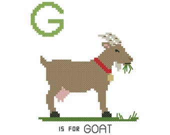 Goat, Modern cross stitch PATTERN, Alphabet Animalia