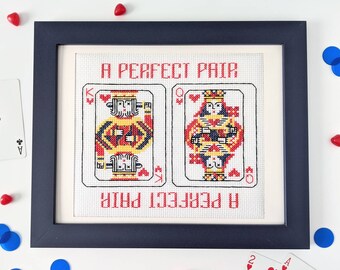 Valentine cross stitch PATTERN, Queen of Hearts, Vintage holiday, A Perfect Pair