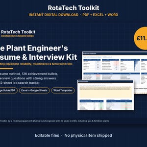 Engineer Resume Template and Interview Guide, ATS Resume Kit for Plant, Maintenance, Reliability Engineers, Job Search Tracker, Word Excel