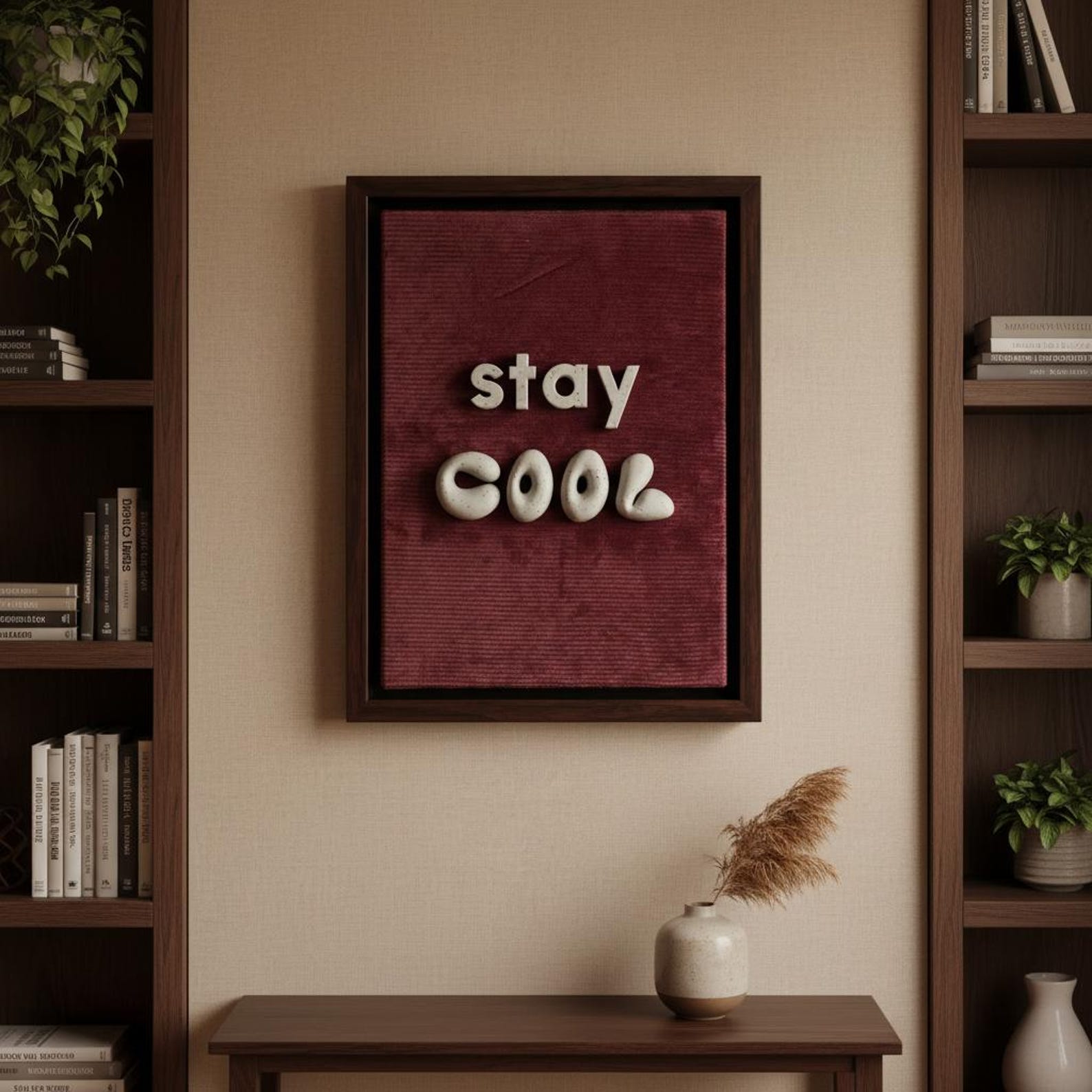 Stay Cool Wall Art – 3D Letter Canvas Art, Minimal Modern Quote, Framed Typography Decor