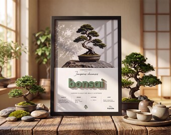 Botanisches Bonsai-Wandbild mit 3D-Schriftzug, gerahmt, 33 x 45 cm