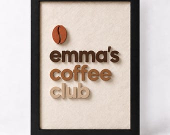 Personalisiertes Schild für Ihre Kaffeebar, individueller Name, 3D-Wandbild mit Rahmen, 30 x 40 cm