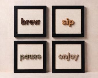 4er-Set gerahmter 3D-Wandbilder „Coffee Club“, Dekoration für Ihre Kaffeebar