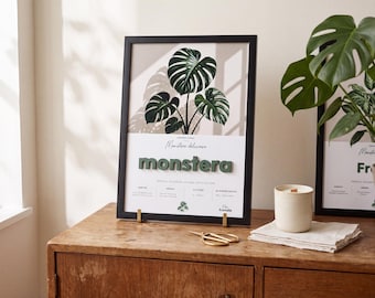 Wandbild mit Monstera-Motiv und 3D-Schriftzug, gerahmt, 33 x 45 cm