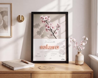 Sakura-Kirschblüten-Wandbild mit 3D-Typografie, gerahmt, 33 x 45 cm