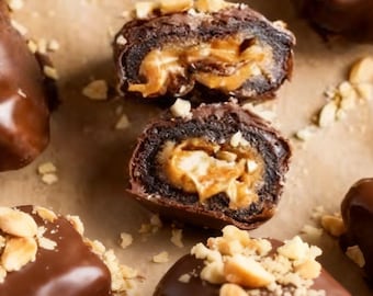 Rezept für gesunde Dattel-Snickers-Häppchen (PDF) – Schokoladengefüllte Datteln ohne Backen – Zuckerfreies Dessert – Beliebte Ramadan-Süßigkeit – Einfacher veganer Snack