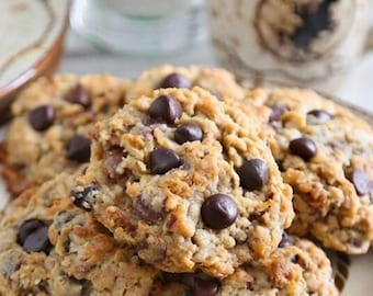 Laura Bush Cowboy Cookies Rezept (PDF), zähe Haferflocken-Schokoladenkekse, druckbares Keksrezept, Dessertrezept wie vom Bäcker