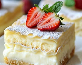 Bestes Rezept für Vanillecreme-Schnitten (PDF) | Klassisches Dessert | Einfaches, hausgemachtes Dessert | Druckbarer Download