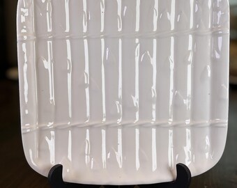 Vintage White Asparagus Serving Platter, Embossed Ceramic Vegetable Tray, Cottage Farmhouse Serving Dish
