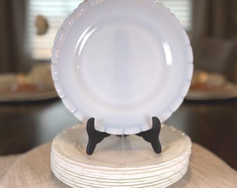 Vintage MacBeth Evans Petalware Monax Dinner Plates Set of 10 White Depression Glass 1930s